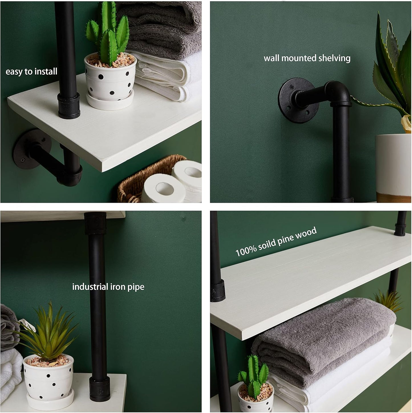 Floating Shelves for Wall Bookshelf Industrial Pipe Shelving Shelves Natural Wood Planks 48 inch Rustic Wall Shelves Hanging Bookshelves Farmhouse Kitchen Shelving