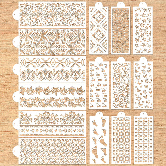 Cake Buttercream Decorating Stencils - 15 Pcs Reusable Cake Stencils Floral Boarder, Cookies Royal Icing Stencils Biscuits Decorating Template Cake Baking Stencils