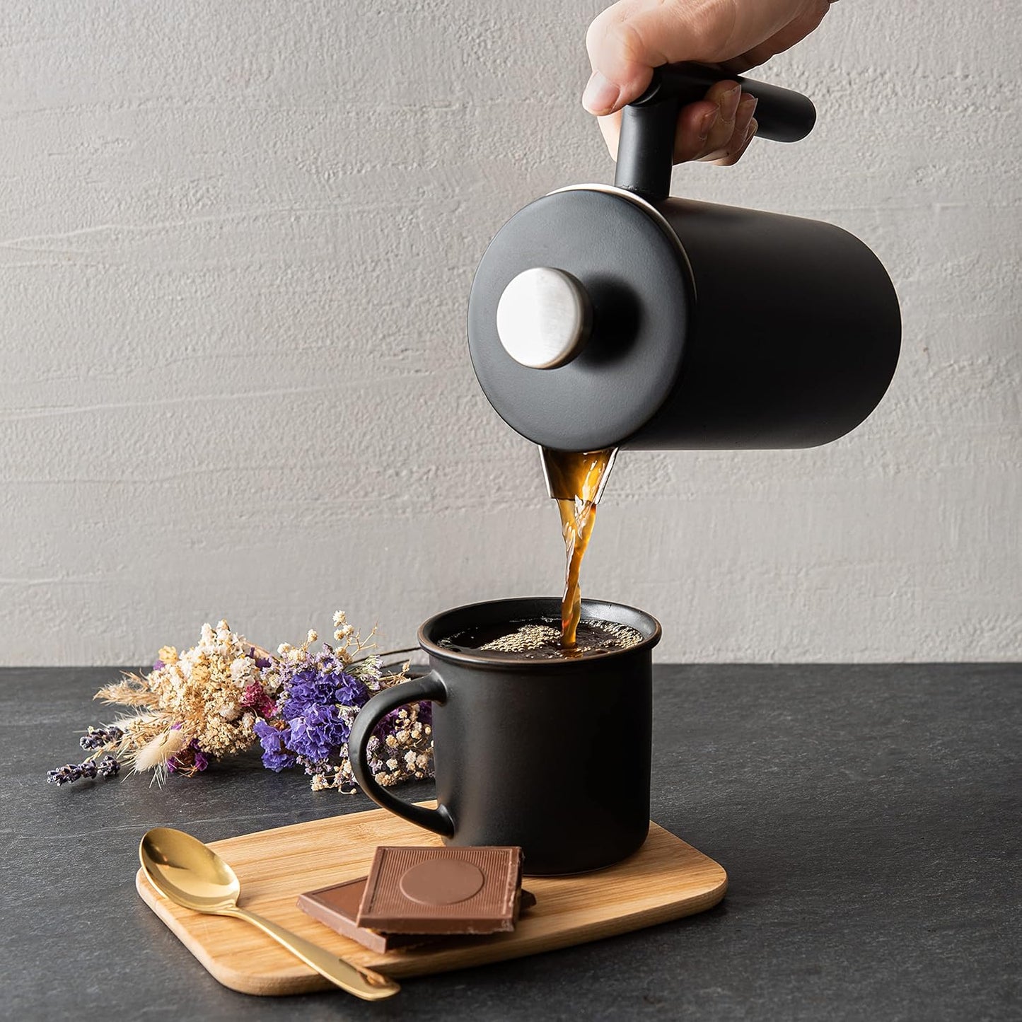 Mixpresso Black Stainless Steel French Press Coffee Maker 26 Oz 770 ml, Double Wall Insulated French Press Stainless Steel, Easy Clean Tea Brewer, Easy Press Durable Metal Coffee Press