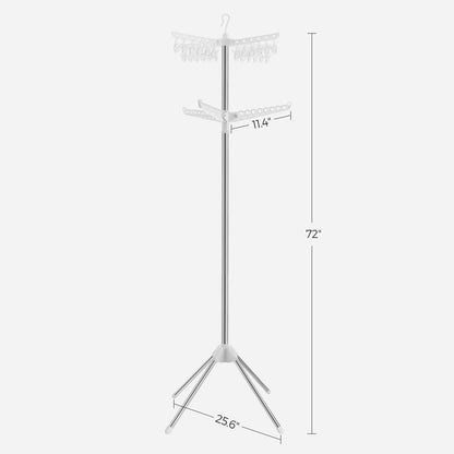 SONGMICS 2-Tier Clothes Drying Rack, 72-Inch Folding Laundry Drying Rack with 3 Rotatable Arms for Hangers, 24 Clips, Stainless Steel, for 27 Pieces of Clothes, White and Silver ULLR512W01