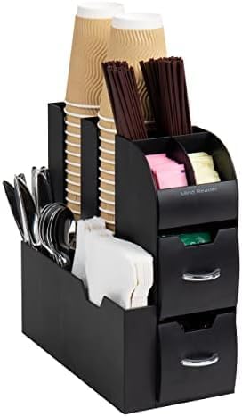 Mind Reader Cup and Condiment Station, Countertop Organizer, Coffee Bar, Kitchen, Stirrers, 5.35" W x 11.25" L x 11.15" H, Black (Pack of 8)