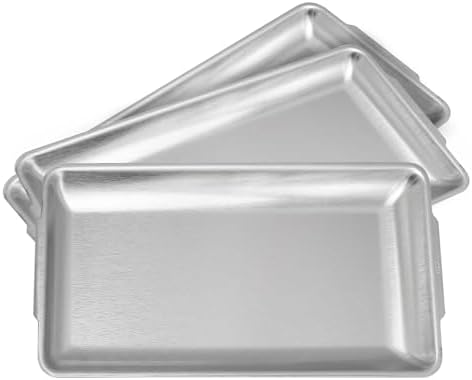 3Pcs 304 Stainless Steel Food Serving Tray, 12.6" Rectangular Serving Platters Multipurpose for Kitchen,Party Organizer Tray for Buffet Brushed Nickel (Silver)