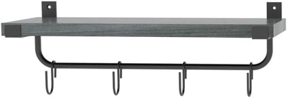 Mkono Mug Holder Wall Mounted Coffee Mug Rack Set of 2 Rustic Floating Shelf for Coffee Bar Accessories Wood Tea Cup Hooks Hanger for Organizing Cooking Utensils, Home Kitchen Decor, Grey