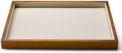 Oirlv Wood Flat Jewelry Tray Stackable Jewelry Drawer Organizer Showcase Jewelry Holder (Creamy-white flat tray)