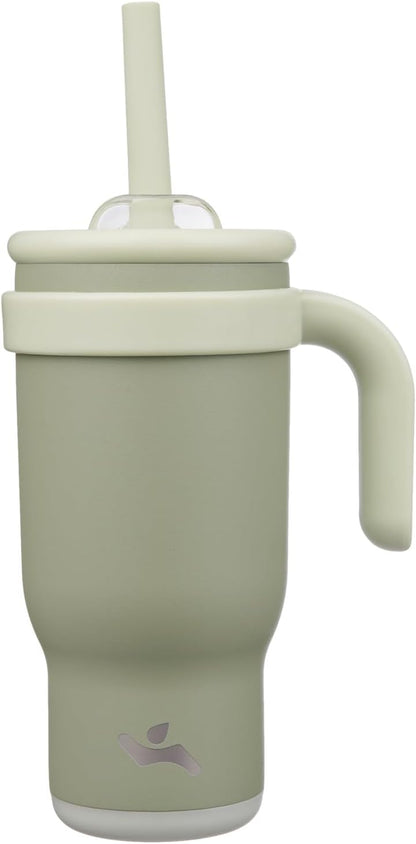 18 oz Tumbler with Side Handle, Insulated Water Bottle with Straw and 2 in 1 Lid, Stainless Steel Cup Travel Coffee Mug for Sports Office Gym,Camp Green