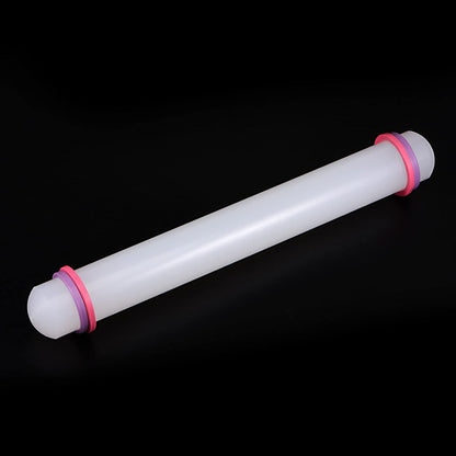 HARFINGTON Fondant Rolling Pin 12 Inch x 1.38 Inch Adjustable Guide Rings Non-Stick PP Plastic Fondant Roller Dough Roller Kitchen Decorating Tools for Cookie Pastry Pizza Clay