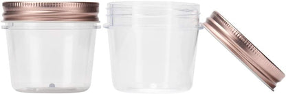 Novelinks 4 Ounce Clear Plastic Jars with Rose Gold Lids - Refillable Round Containers for Kitchen & Household Storage - BPA Free (40 Pack)