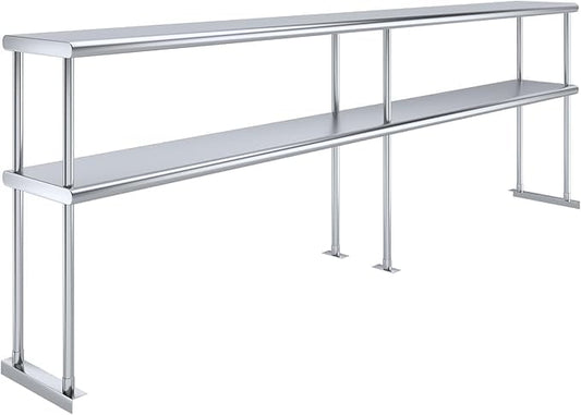 NSF Certified 18 Gauge Heavy Duty Stainless Steel Double overshelf with Brackets for Kitchens, Utility Rooms, Storage, Offices & Home (96" x 12")