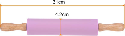HARFINGTON Silicone Rolling Pins for Baking 12.2 Inch Non-Stick Silicone Surface Wooden Handle Rolling Pin Small Roller Playdough Rolling Pins for Fondant Kitchen Dough Pizza, Purple
