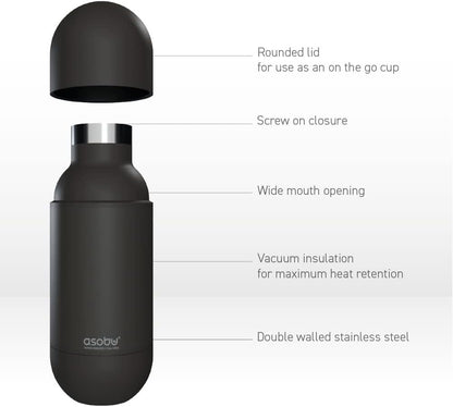 Asobu Orb Stainless Steel Double Wall Insulated Travel Water Bottle 14 Ounce (Black)