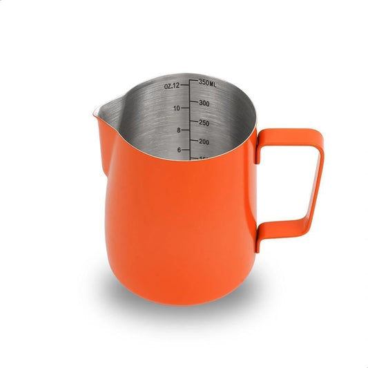 watchget Stainless Steel Milk Frothing Pitcher 12oz/350ml - Espresso Steaming Pitcher for Cappuccino, Latte Art, Coffee Machine Accessories Milk Jug Coffee Frother Cup, Orange