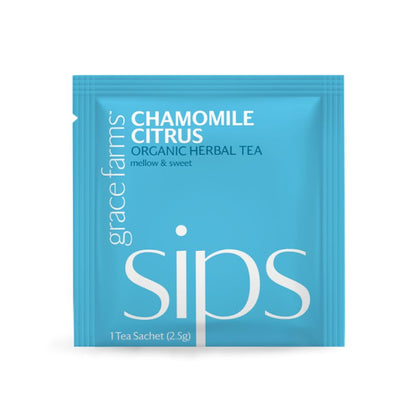 Grace Farms Organic CHAMOMILE CITRUS Herbal Tea (100 Enveloped Pyramid Sachets w/ String & Tag) | Naturally Sweet, Healthy and Caffeine Free | Organic, Fair Trade and Kosher Certified | Gives Back 100% of Profits