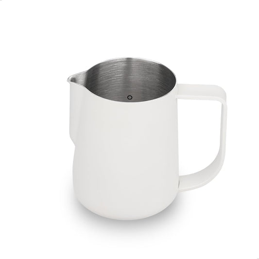 watchget Milk Frothing Pitcher 250ml/8oz Stainless Steel Espresso Steaming Pitcher Milk Coffee Cappuccino Latte Art Barista Steam Pitcher Milk Frothing Jug, White