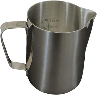 Rattleware 32 oz Latte Art Pitcher – Stainless Steel Frothing Pitcher with Etched Graduation, Tapered Spout, Ergonomic Handle, Professional Steaming Pitcher for Baristas, Cafe and Home Use