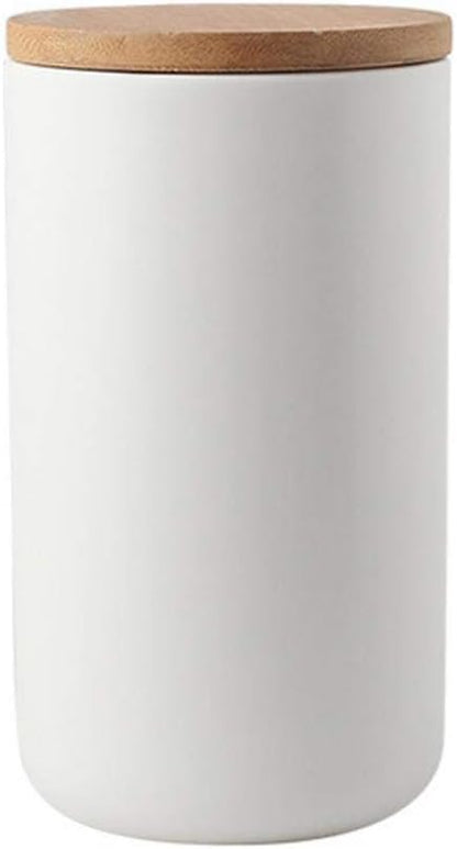 Ceramic Food Storage Jar Canister Modern Design Food Canisters with Airtight Seal Bamboo Lid, Loose Tea Coffee Spice Nuts Snacks Storage Jar Canister (White 33.81oz/1000ml)