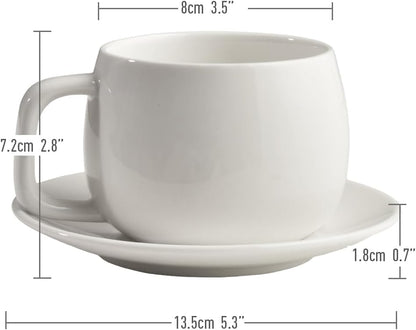 Porcelain Coffee Cup with Saucer 270ml/9oz, Minimalist Design, Perfect for Latte, Cappuccino, and Tea, White