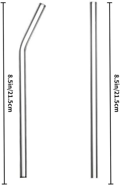 16 Pack Reusable Glass Straws,SIZE(8.5''x10 MM)，Set of 6 Straight and 6 Bent with 4 Cleaning Brush,Perfect for Smoothies,Tea, Juice