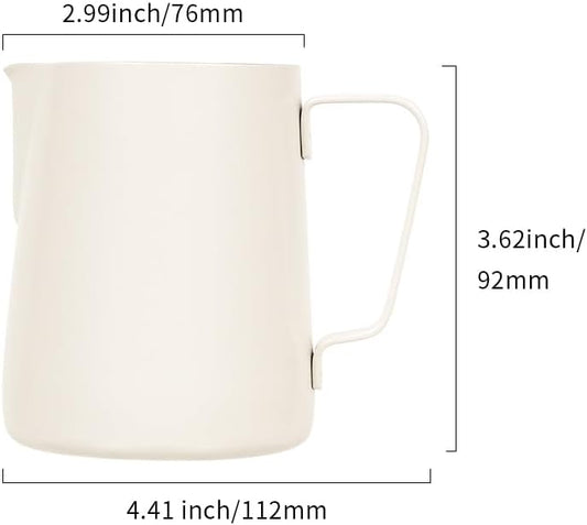 watchget Stainless Steel Milk Frothing Pitcher 12oz/350ml - Espresso Steaming Pitcher for Cappuccino, Latte Art, Coffee Machine Accessories Milk Jug Coffee Frother Cup, Creamy White