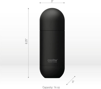 Asobu Orb Stainless Steel Double Wall Insulated Travel Water Bottle – Lid Doubles as a Cup 14 Ounce