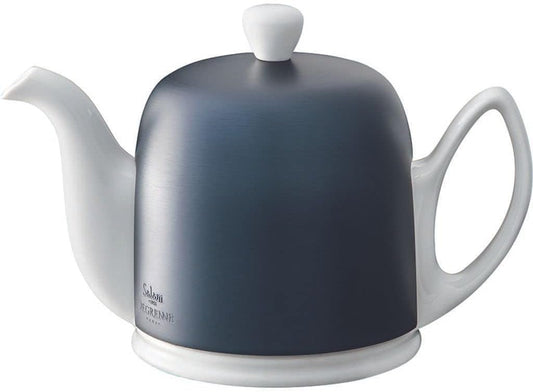 Salam Luxury French Tea Pot - Porcelain Teapot with Blue Aluminum Cover, Ceramic Tea Kettle for Loose Tea, Removable Infuser, 4 Cup Capacity, 24oz - Colbalt Blue