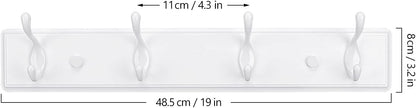 Wooden Coat Rack, Wall-Mounted Organizer for Closet, Entryway, Hallway, Foyer, Bedroom, Heavy Duty Double Hooks for Hanging Towels, Bags, Hats, Jackets, Key (White, 4 Hooks)