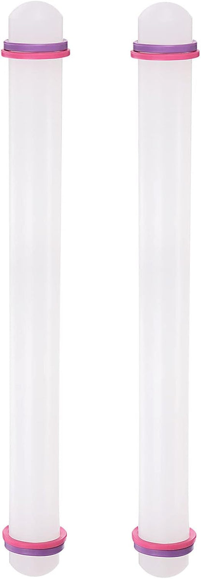 HARFINGTON 2pcs Fondant Rolling Pin with Rings PP 43cm x 3.5cm Non Stick for Baking, White