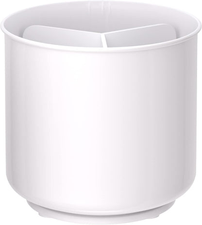 Rotating Extra Large White Plastic Utensil Holder Caddy with Sturdy No-Tip Weighted Base, Removable Divider, and Gripped Insert - Dishwasher Safe Kitchen Utensil Holder for Countertop