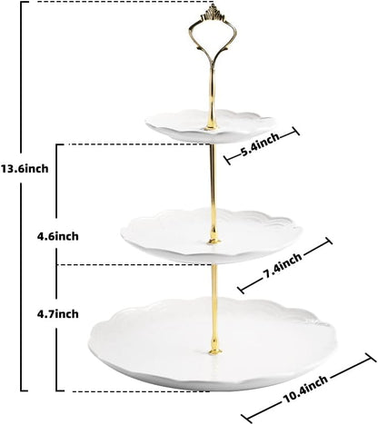 Sweejar 3 Tier Ceramic Cake Stand Wedding, Dessert Cupcake Stand for Tea Party Serving Platter(Rose Pink)