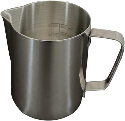 Rattleware 32 oz Latte Art Pitcher – Stainless Steel Frothing Pitcher with Etched Graduation, Tapered Spout, Ergonomic Handle, Professional Steaming Pitcher for Baristas, Cafe and Home Use