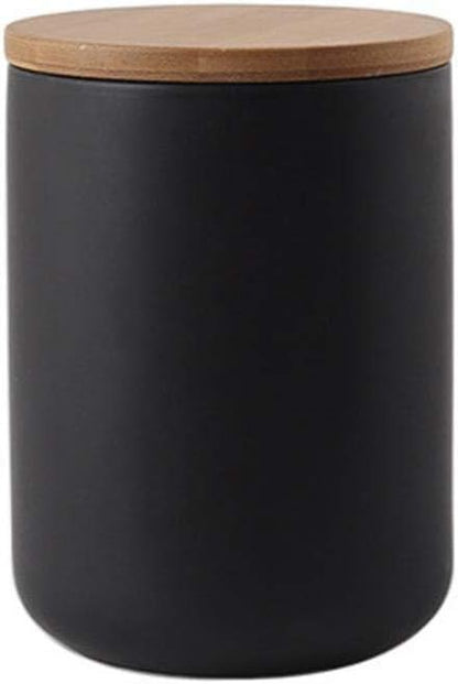 YYW Ceramics Food Storage Jar Canister with Airtight Seal Bamboo Lid, Simple Style Kitchen Canister for Food Storage, Store Coffee, Sugar, Tea, Spices and More (Black (27.05oz/800ml))