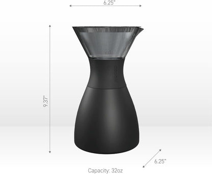asobu Insulated Pour Over Coffee Maker (32 oz.) Double-Wall Vacuum, Stainless-Steel Filter and Take on the Go Carafe (Smoke)