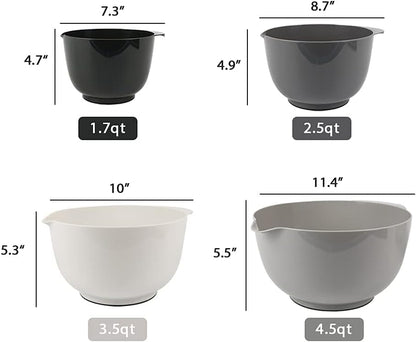 BoxedHome Classic Mixing Bowl Set, BPA Free Plastic, Microwave and Dishwasher Safe (Set of 4, Grey),3.5 quarts