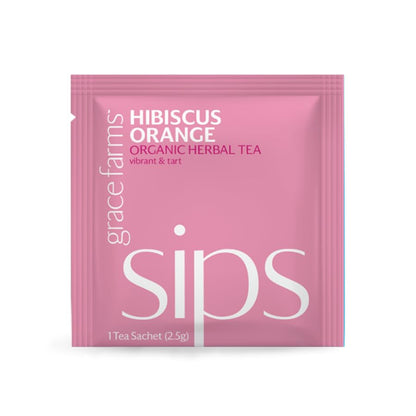 Grace Farms Organic HIBISCUS ORANGE Herbal Tea (100 Enveloped Pyramid Sachets w/String & Tag) | Healthy and Caffeine Free | Organic, Fair Trade and Kosher Certified | Gives Back 100% of Profits