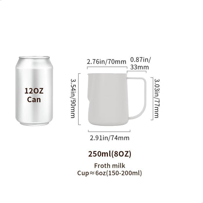 watchget Milk Frothing Pitcher 250ml/8oz Stainless Steel Espresso Steaming Pitcher Milk Coffee Cappuccino Latte Art Barista Steam Pitcher Milk Frothing Jug, White