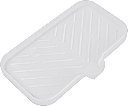 Silicone Bathroom Soap Dishes with Drain Spout-Bathroom and Kitchen Sink Organizer,Sponge Holder,Dish Soap Tray,Perfect for Dispenser,Scrubber,Bottle,Cup on Sink or Counter-White 9.6"×5.3"