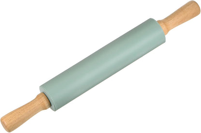 HARFINGTON Silicone Rolling Pins for Baking 17 Inch Wooden Handle Non Stick Rolling Pin Small Roller Playdough Rolling Pins for Dough Pizza Pastry Fondant Kitchen, Dark Green