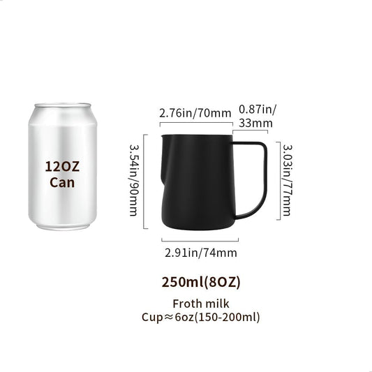 watchget Milk Frothing Pitcher 250ml/8oz Stainless Steel Espresso Steaming Pitcher Milk Coffee Cappuccino Latte Art Barista Steam Pitcher Milk Frothing Jug, Black