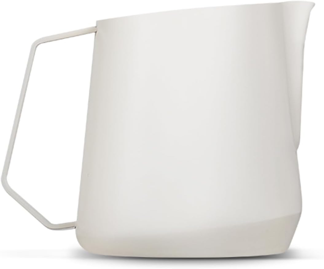 MHW-3BOMBER Milk Frothing Pitcher - 20oz/600ml Milk Frother Cup with U-Shaped Spout - SUS 304 Steaming Pitcher - Cappuccino Latte Art Cup for Barista - Quadrilateral Body - Cream White P5181-OS