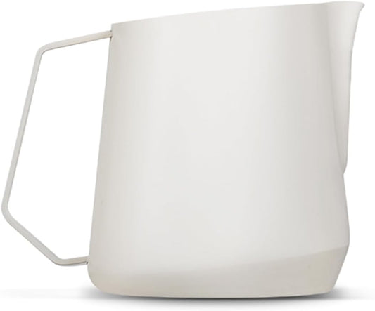 MHW-3BOMBER Milk Frothing Pitcher - 20oz/600ml Milk Frother Cup with U-Shaped Spout - SUS 304 Steaming Pitcher - Cappuccino Latte Art Cup for Barista - Quadrilateral Body - Cream White P5181-OS