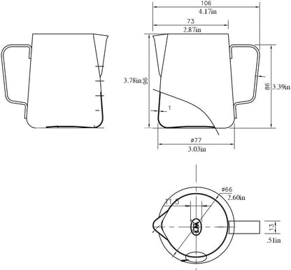 Rattleware 12 oz Stainless Steel Etched Macchiato Pitcher - Perfect for Home, Cafe, Restaurant, Hotel, Office, Or Commercial Use - Steaming & Frothing Pitcher Trusted By Baristas