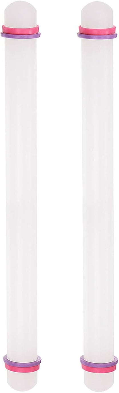 HARFINGTON 2pcs Fondant Rolling Pin 20 Inch x 0.98 Inch Adjustable Guide Rings Non-Stick PP Plastic Fondant Roller Dough Roller Kitchen Decorating Tools for Cookie Pastry Pizza Clay
