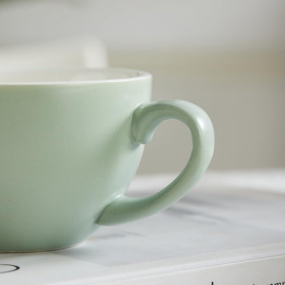 Set of 6 Matte Green 10 oz Professional Barista Ceramic Latte Art Cappuccino Cups Set (Matte Green * 6)