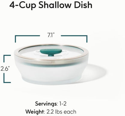 Anyday 4-Cup Microwave Cookware & Glass Container with Glass Lid, Plastic-Free Shallow Food Storage | Stackable Airtight Steamer with Vented Lid for Microwave-Safe Reheating, Steaming Vegetables