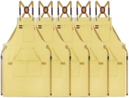 5 Pack Kitchen Apron, Work Apron, Canvas, Multiple Pockets, Gardening, Painting, BBQ, Artist, Carpenter, Sizes M to XXL, Amber
