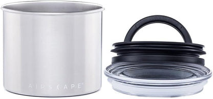 Planetary Design Airscape Stainless Steel Coffee Canister | Food Storage Container | US Patented Airtight Lid | Push Out Excess Air Preserve Food Freshness (Small, Brushed Steel)