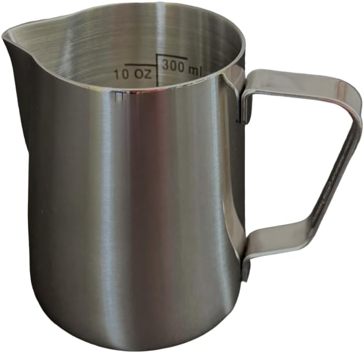 Rattleware 12 oz Stainless Steel Etched Macchiato Pitcher - Perfect for Home, Cafe, Restaurant, Hotel, Office, Or Commercial Use - Steaming & Frothing Pitcher Trusted By Baristas