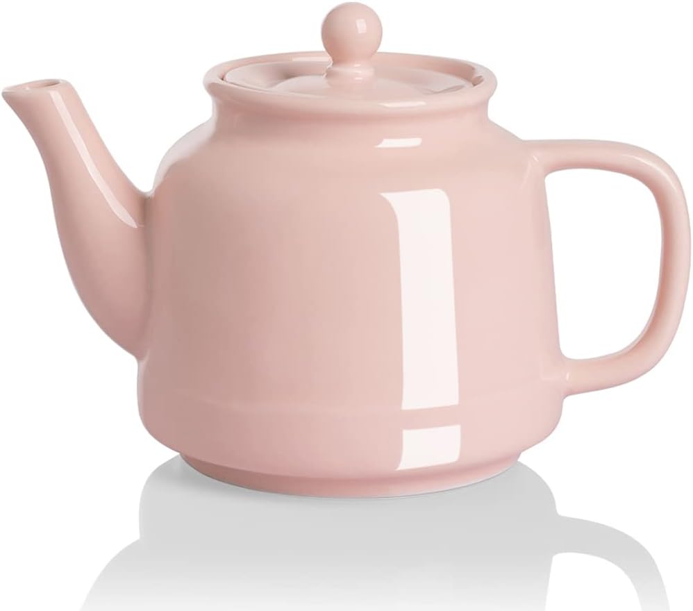 Sweejar 35 oz Porcelain Tea Pot, Teapot with Removable 18/8 Stainless Steel Infuser, Microwave & Dishwasher Safe Tea Maker, Tea Infuser Pots for Blooming loose Leaf Tea,Chrismas Women Gift (Pink)