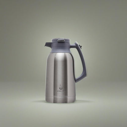 IDEUS Thermal Coffee Carafe 68oz (2,000ml), Stainless Steel Double Wall Insulated Vacuum Flask, Water Jug Coffee Server and Beverage Dispenser, Heat and Cold Retention (Metallic, 68oz (2,000ml))