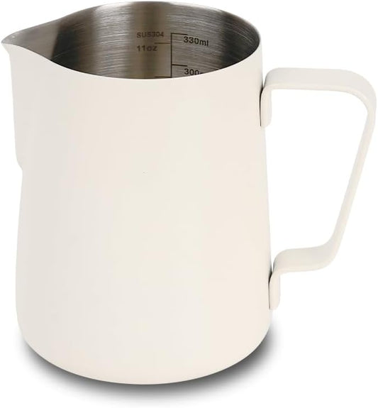 watchget Stainless Steel Milk Frothing Pitcher 12oz/350ml - Espresso Steaming Pitcher for Cappuccino, Latte Art, Coffee Machine Accessories Milk Jug Coffee Frother Cup, Creamy White