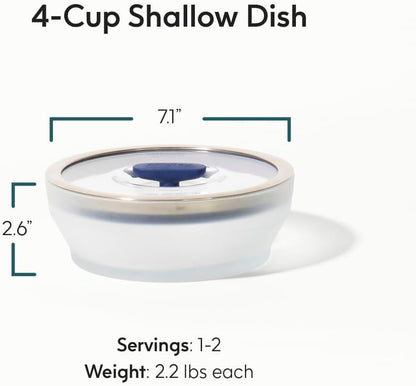 Anyday 4-Cup Microwave Cookware & Glass Container with Glass Lid, Plastic-Free Shallow Food Storage | Stackable Airtight Steamer with Vented Lid for Microwave-Safe Reheating, Steaming Vegetables